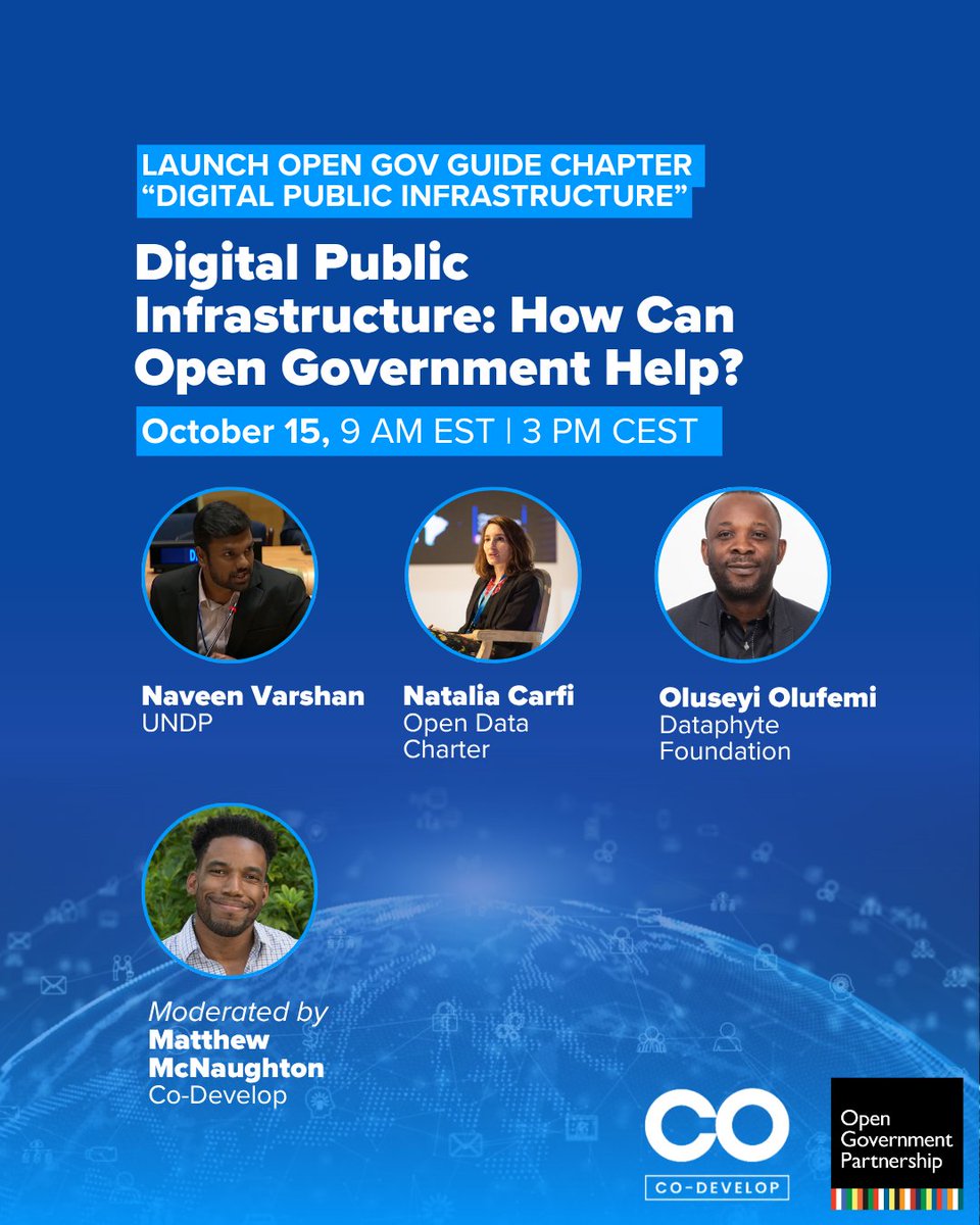 opengovpart's tweet photo. How can #opengov help make DPI more transparent, inclusive and accountable?

On Oct 15, we will launch a new Open Gov Guide chapter on DPI, bringing experts and reformers together to discuss safeguards, participation and public trust.

🔗  https://t.co/qGWIebrsiG https://t.co/3ayYhS2mY6