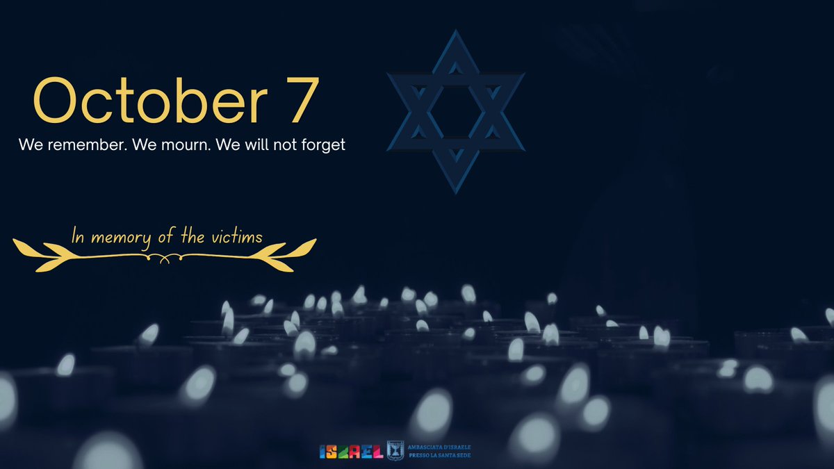 IsraelinHolySee's tweet photo. Today we remember the lives taken, honor the survivors, and stand together in solemn remembrance. Never forget. 
#October7 #unforgotten https://t.co/X52JXHZP6X