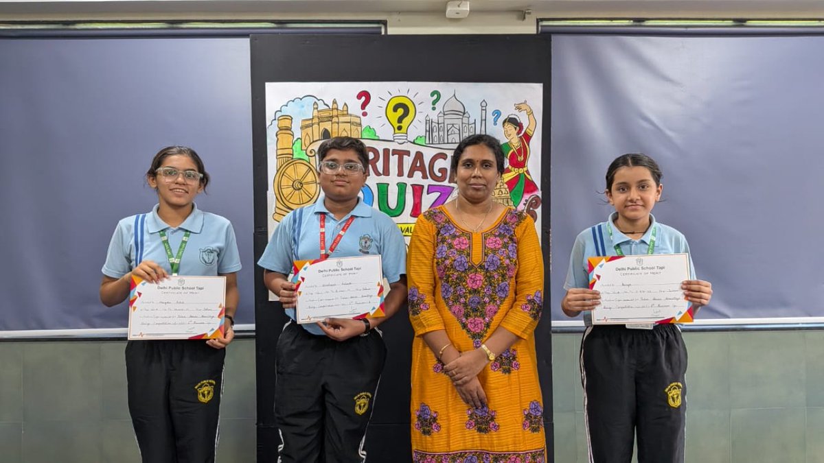 DPSTapi's tweet photo. 🏛️🇮🇳 The Inter-House Heritage Quiz celebrated India’s rich cultural heritage through five exciting rounds, testing knowledge, observation, teamwork and quick thinking. Congratulations to our winners! 🏆
#DPSTapi #HeritageQuiz #IndianHeritage https://t.co/XuQNDMv03j