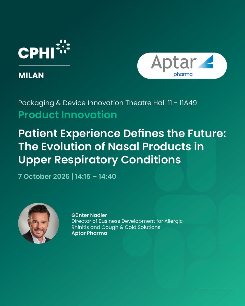 aptar's tweet photo. Day 2 at #CPHIMilan is well underway! Meet our team at Booth 11A43 to find out why customers choose to partner with #AptarPharma. And don’t miss our talk at 14:15 today at area 11A49, discussing how patient needs are shaping the evolution of #nasaldrugdelivery. #DrugDelivery https://t.co/2nu844CIef