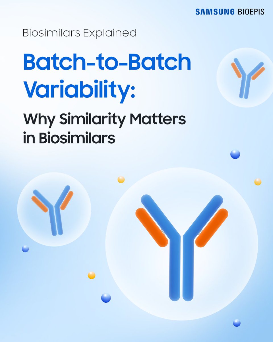 SamsungBioepis's tweet photo. Small differences can occur between production batches of the same biologic, also known as #BatchToBatchVariability. All living cells naturally vary from each other.
Discover how high similarity is achieved for biosimilars despite this in our latest #BiosimilarsExplained. https://t.co/zETozkA553