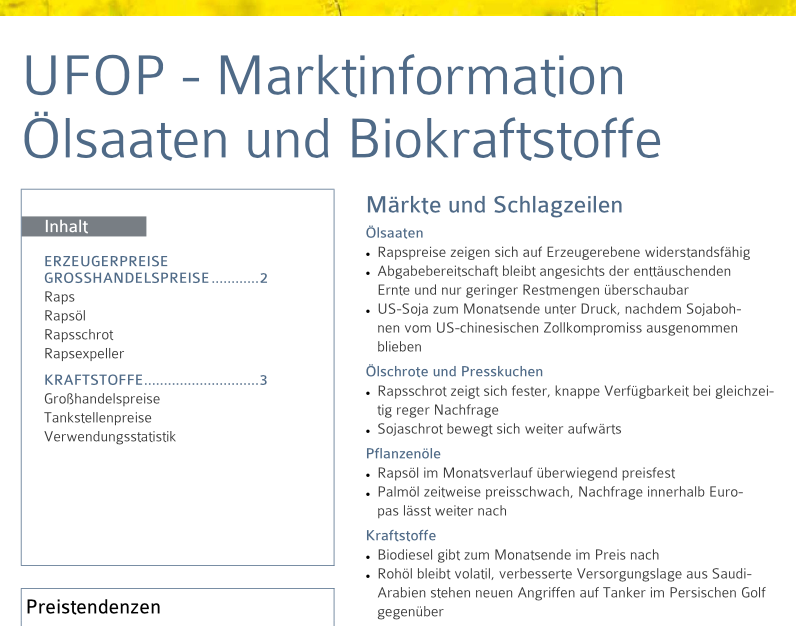 ufop_de's tweet photo. #UFOP-Marktinformation Oktober 2026: 
#Ölsaaten: +++#Rapspreise zeigen sich auf Erzeugerebene widerstandsfähig+++ Abgabebereitschaft bleibt angesichts der enttäuschenden #Ernte und nur geringer Restmengen überschaubar+++
#Ölschrote und #Presskuchen: +++#Rapsschrot zeigt sich fester, knappe Verfügbarkeit bei gleichzeitig reger Nachfrage +++#Sojaschrot bewegt sich weiter aufwärts+++
#Pflanzenöle: +++#Rapsöl im Monatsverlauf überwiegend preisfest+++ 
#Kraftstoffe: +++#Biodiesel gibt zum Monatsende im Preis nach+++#Rohöl bleibt volatil, verbesserte Versorgungslage aus Saudi-Arabien stehen neuen Angriffen auf Tanker im Persischen Golf gegenüber+++
https://t.co/g6xnqQyiU3