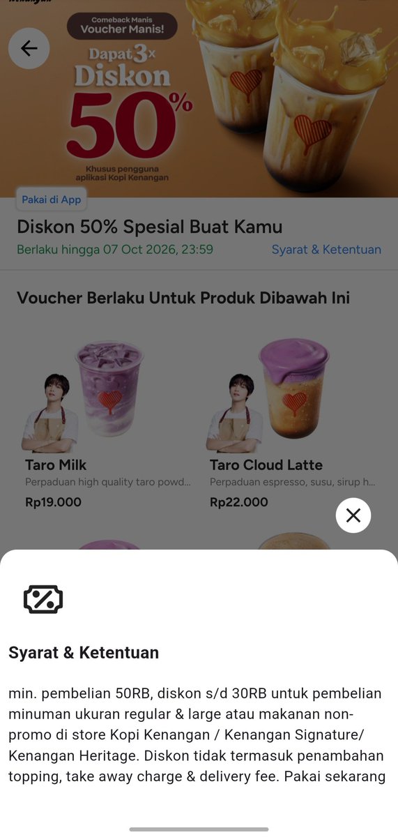 yrami00's tweet photo. WTS Voucher Kopi Kenangan Kopken
Diskon 50% min pembelian 70rb (max diskon 35 rb)
Diskon 50% min pembelian 50rb (max diskon 30 rb)
Bisa pick up atau delivery
Tpi klo delivery tdk termasuk diskon
Cuma sampe hari ini aja

#wts #kopken #kopikenangan #diskon #voucherdiskon #voucher https://t.co/pj44ofxaIO