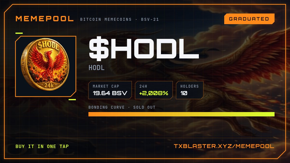 BsvGodfather's tweet photo. +475% on $HODL 🚀 Still hodling.
Bitcoin memecoins on #MEMEPOOL ⚡ #BSV
https://t.co/ymG6QigHvX https://t.co/5UXVqEkueY