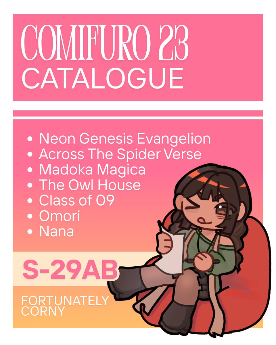 xandeswr's tweet photo. [ ❤️ + 🔄 appreciated!]

YENRA CF23 PO

🏮 "FORTUNATELY CORNY" S29AB
🏮 PO PERIOD : 7-11 oct
🏮 PICK UP DAY 1
 
🪭https://t.co/vwHHIzrwqe

Evangelion, Across the Spider Verse, Madoka Magica, The Owl House, Class of 09, Omori, Nana

#cf23 #cf23catalogue #cf23catalog https://t.co/PBrSv0vP5j