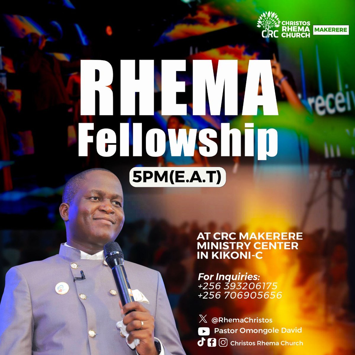 RhemaChristos's tweet photo. RHEMA FELLOWSHIP
You are cordially invited for fellowship today
⏰5pm (E.A.T)
See you at CRC Makerere in Kikoni-C
Come along with a friend.
#LiftingUp
#Possession https://t.co/KDRntlWWIq