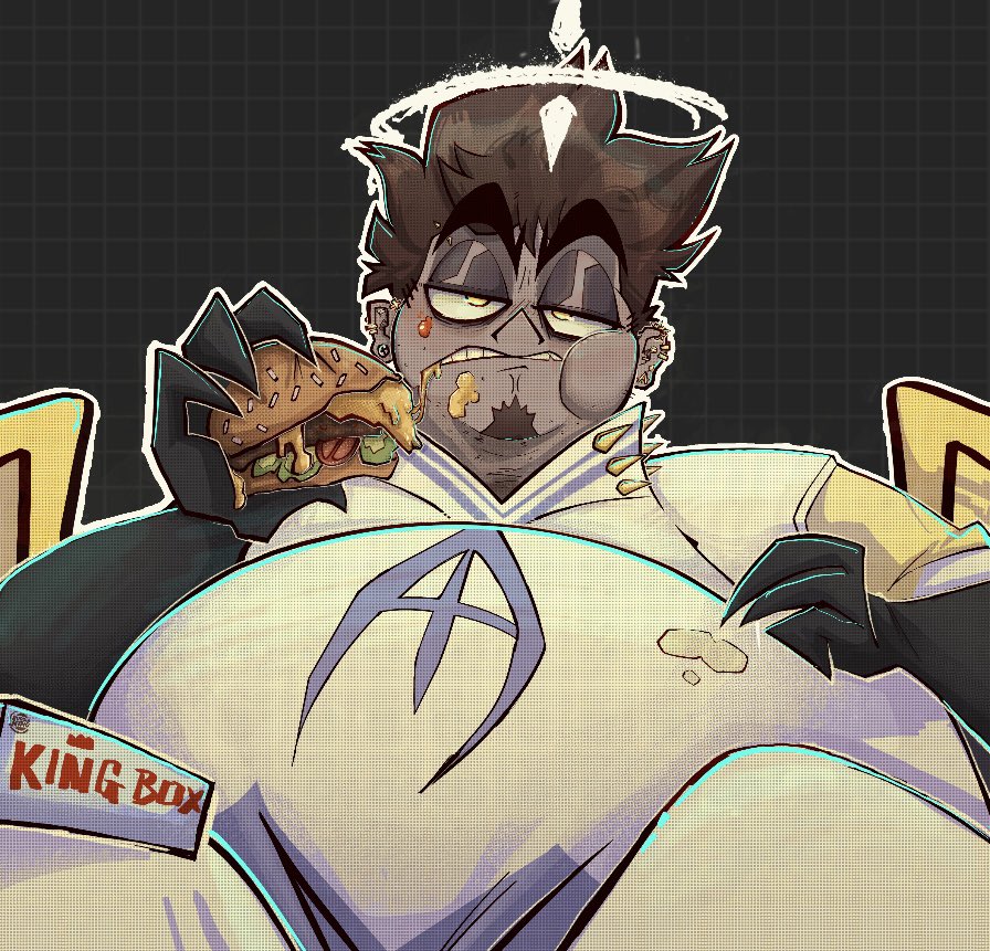 Bxngr1p's tweet photo. collab between myself and a friend over on discord! she drew the sketch n i did the lines and colour

personally adore how this came out my fat slob husband https://t.co/jvckw1QI4q