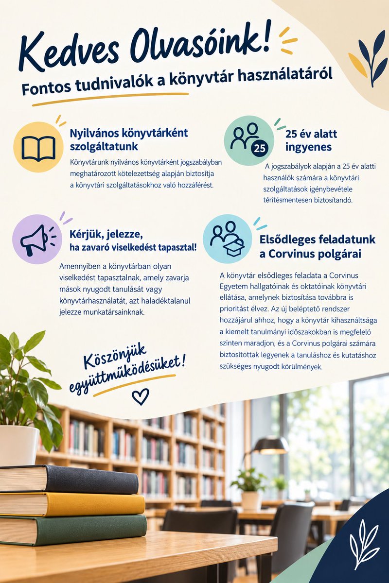 corvinlib's tweet photo. 📢 Important information about library access

✨Library services are free for users under 25

🤫 Please help us keep the Library quiet

🎓 Our priority is supporting the Corvinus community 

#corvinlib #libraryaccess #könyvtárhasználat https://t.co/lDCvKZBbUD