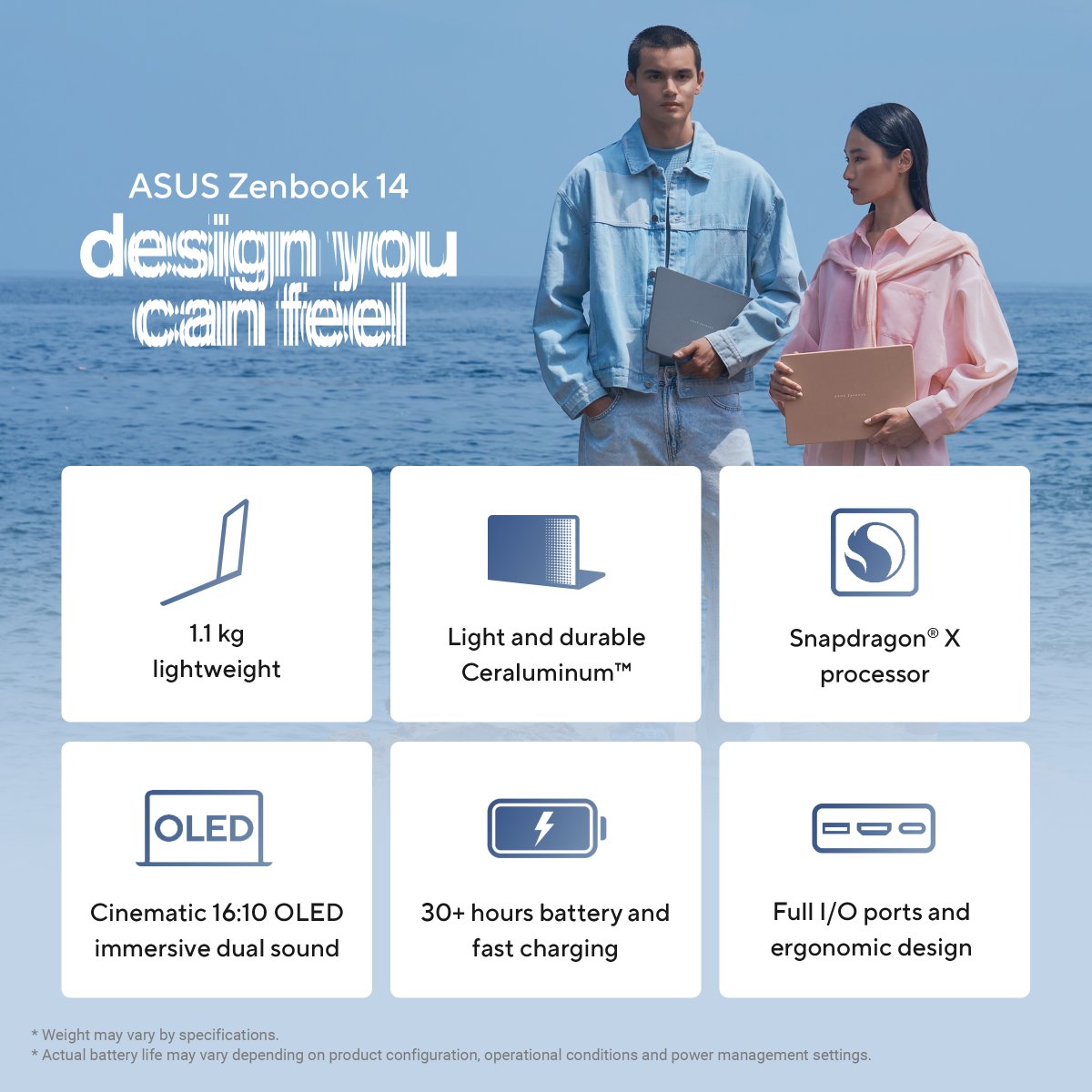 ASUS_MiddleEast's tweet photo. Looking for a laptop that can keep up with every part of your day? 

Meet the #ASUS #Zenbook 14, bringing together smooth AI-powered multitasking, an expansive OLED display, 30+ hours of battery life, and a refined 1.1 kg design. 

Finished with our exclusive Ceraluminum™ material and now available in a range of nature-inspired colorways, including Komodo Coral, Arctic Blue, and Zabriskie Beige, it’s designed to feel as personal as the way you live and work. 

✨Discover more: https://t.co/wwAT6vb7EQ

#DesignYouCanFeel