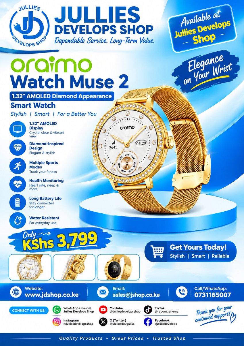 Julliesdevg5k6's tweet photo. ⌚✨ ORAIMO WATCH MUSE 2 SMART WATCH ✨⌚

🔥 Key Features: ✅ 1.32" AMOLED Display
✅ Elegant Diamond-Inspired Design
✅ Multiple Sports Modes
✅ Health &amp; Fitness Monitoring
✅ Long Battery Life
✅ Stylish &amp; Comfortable Design
✅ Water-Resistant
✅ Perfect for Everyday Wear https://t.co/h8vMNZz0F3