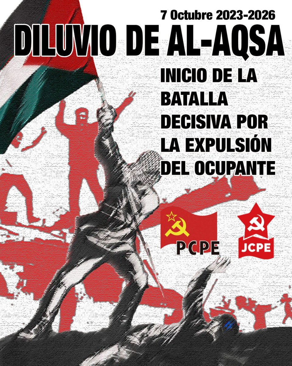 PCPE_Comunista's tweet photo. Este 7 de octubre, día del Diluvio de Al-Aqsa, expresamos nuestra solidaridad con organizaciones consecuentes con la lucha del pueblo palestino y su Resistencia

Nuestra solidaridad con @samidounspain y @FAI_analisis ante la querella acusandoles de enaltecimiento del terrorismo https://t.co/a8yGNnyhZz