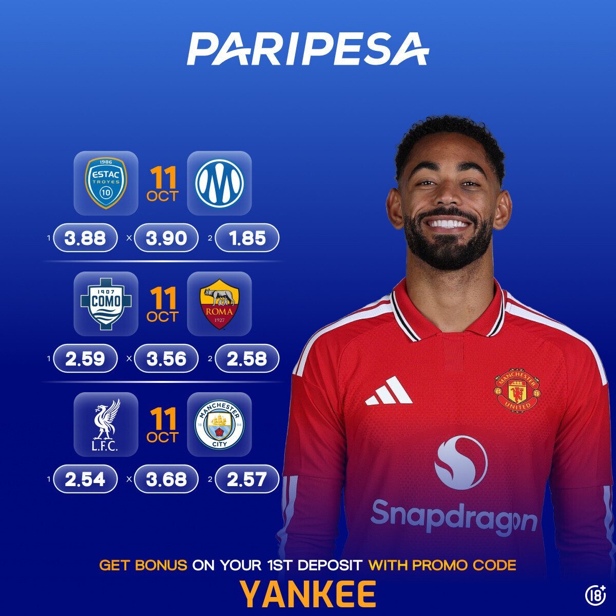 tips_yankee's tweet photo. SOCCER ⚽ ⚽ ON PARIPESA

250 ODDS 
CODE- BS29B

64 ODDS 
CODE: 94D9B

31 ODDS 
CODE- TTD9B

18 ODDS 
CODE- G439B

5 ODDS 
CODE- NX39B

REGISTER ON PARIPESA 
https://t.co/uILtrZOERm
Promocode ⏩ YANKEE

Mobile App- https://t.co/79o2EL4NrS

GAMBLE RESPONSIBLY 🔞 https://t.co/5VeRNGKJQD