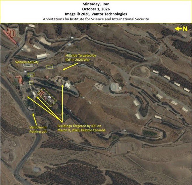 IsraelWarRoom's tweet photo. 🚨🚨 Satellite imagery indicates Iran is rapidly restoring activity at the Minzadehei nuclear-weapons development site near Tehran after it was struck by Israel, @ariel_oseran reports.

Images analyzed by the Institute for Science and International Security show renewed vehicle traffic, debris removal, and major earth-moving work.

Tehran is wasting no time rebuilding dangerous nuclear infrastructure.