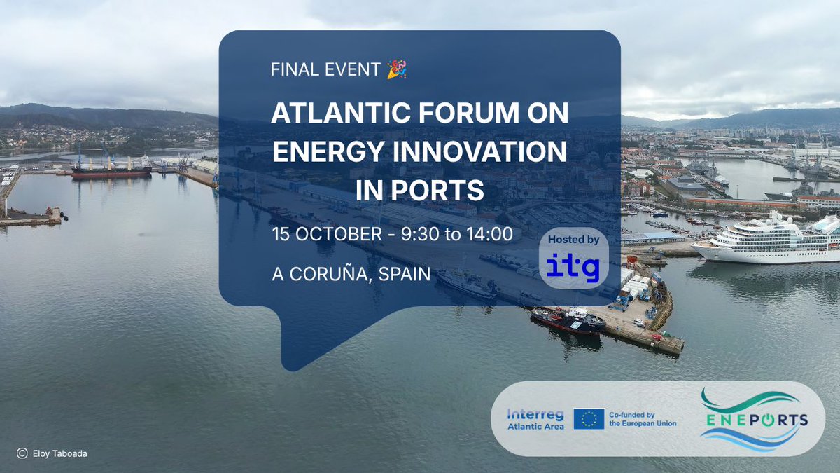 ITERtenerife's tweet photo. 🚢¡Nos vemos en A Coruña!
Desde el ITER, como socios de #ENEPORTS, participaremos en el evento final del proyecto el próximo 15 de octubre.
👉🏽Toda la información e inscripción: https://t.co/VBJuKmDvMW
#ENEPORTS #ITER #InterregAtlanticArea https://t.co/SMmcBR5XSQ