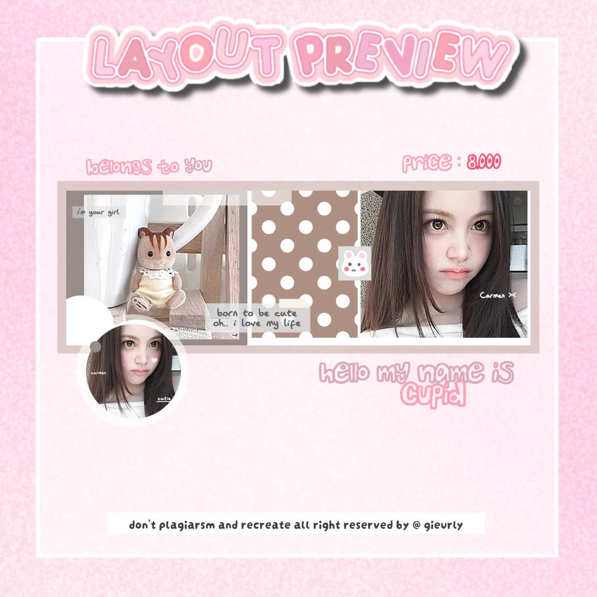 gieurly's tweet photo. — 💌 help repost ya, thankies!

halo sweet heart ‼️⭐️ aku punya layout ready stock carmen dan yeon nih ☝🏻 yuk dibawa pulang si cantiknyaa, scroll down for more yaa 🩷🍥🌸😆

#bealanja https://t.co/uK8nnWqzmT