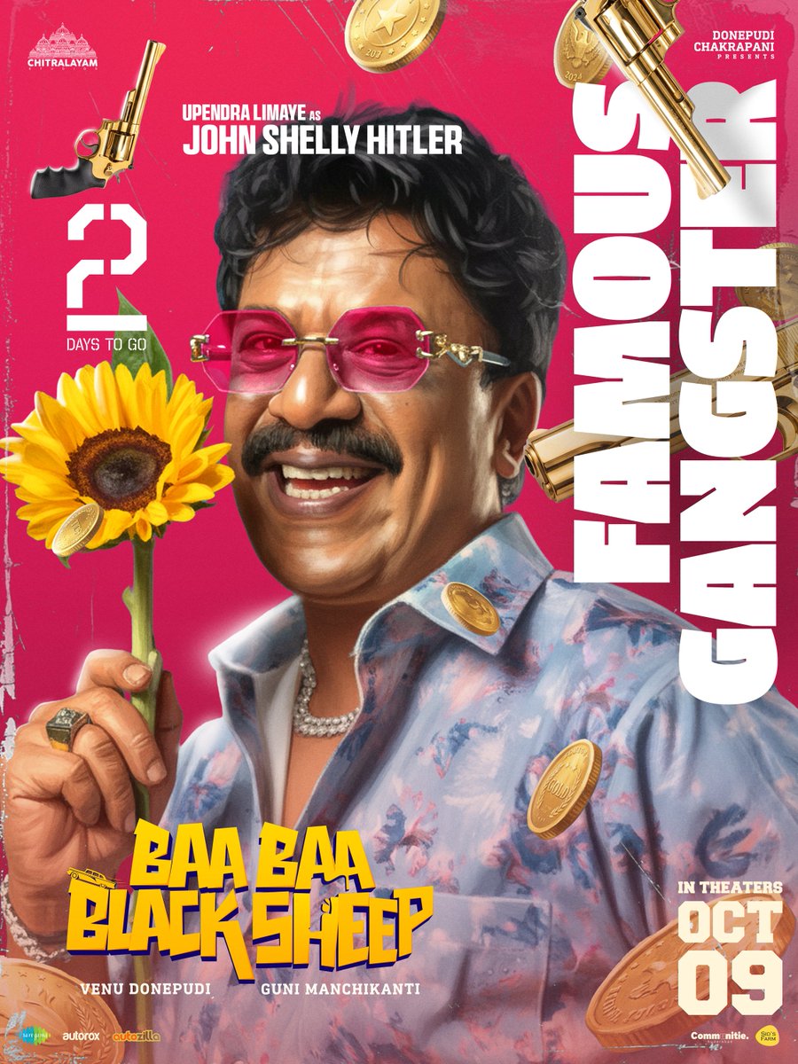ChitralayamOffl's tweet photo. The Famous Gangster JOHN SHELLY HITLER is arriving in 2 Days ❤️‍🔥

Get Ready to witness @Upendralimaye in most entertaining avatar in #BaaBaaBlackSheep 💥💥

-- https://t.co/2T3X61n1V8

In cinemas on October 9th, 2026💥

@ChitralayamOffl @VenuDonepudi @ManchikantiGuni @swethadonepudi #KondalJinna #SatishMeka @Upendralimaye @AkLagusani @IamVishnuOi @AjayAbrahamGeo1 @arcado77 @sahisuresh @inagavijaykumar @saimaneendhar @manojvalluri #VaisakhNair @saregamasouth @Creatorkrish @MalviMalhotra @VismayaSri #KarthikeyaDev #TinnuAnand #GeorgeMaryan #SamreedheeAryal #Abhi #MSaiSriHarsha #VinodVarma @actor_bunty @ReviverCinemaz @YbrantCinemas @SLNMOVIEMAKERS @Subbucinemaa @AnnapurnaStdios