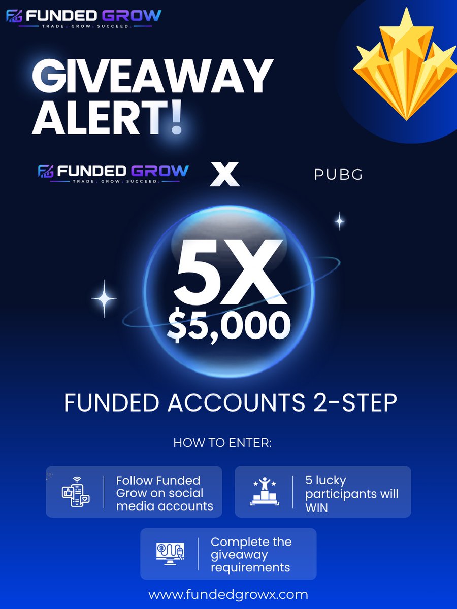 Pubgboyfx's tweet photo. 🚨 GIVEAWAY ALERT! 🚨

I’m teaming up with Funded Grow to give 5 lucky traders the chance to win a $5,000 2-Step Funded Account! 💰🔥

🎯 How to Enter:

1️⃣ Follow @GrowXMarket @Pubgboyfx  

2️⃣ Join the Funded Grow Discord https://t.co/VSyO8oHDqk

3️⃣ Like and retweet 

4️⃣ Follow Our telegram community 
https://t.co/OTFuJSR2jg

And also follow 👇
@TheNQtrader_ 
@azoussfx 
@Mrkhameex 
@piphunter01 

🎁 5 winners will be selected!

Good luck, traders! 📈🔥
Let’s go! 🚀

#FundedGrow #Giveaway #Forex #Trading #FundedTrader