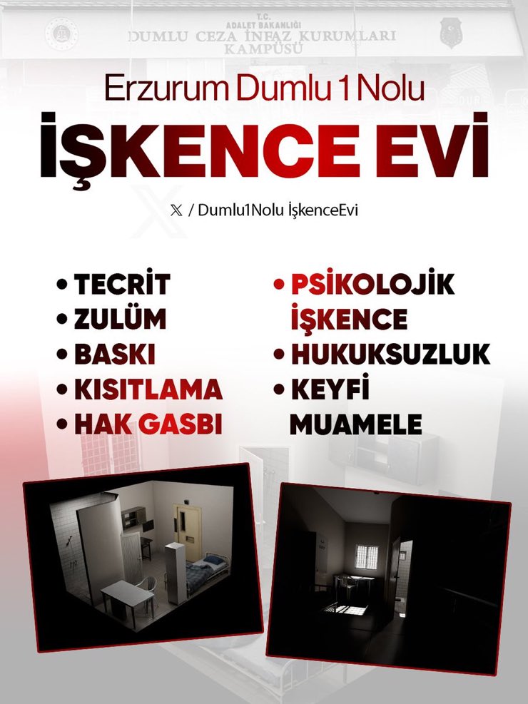 furkanhmersin's tweet photo. Erzurum Dumlu 1 Nolu İşkence Evi

• Tecrit 
• Zulüm
• Baskı
• Kısıtlama
• Hak Gasbı
• Psikolojik İşkence
• Hukuksuzluk
• Keyfi Muamele

AlparslanHocam Uşüyor
Erzurum1Nolu IşkenceEvi
MazlumunAhı IndirirSahı
#GönüllerBirOlsun https://t.co/PXhxs95Qjf