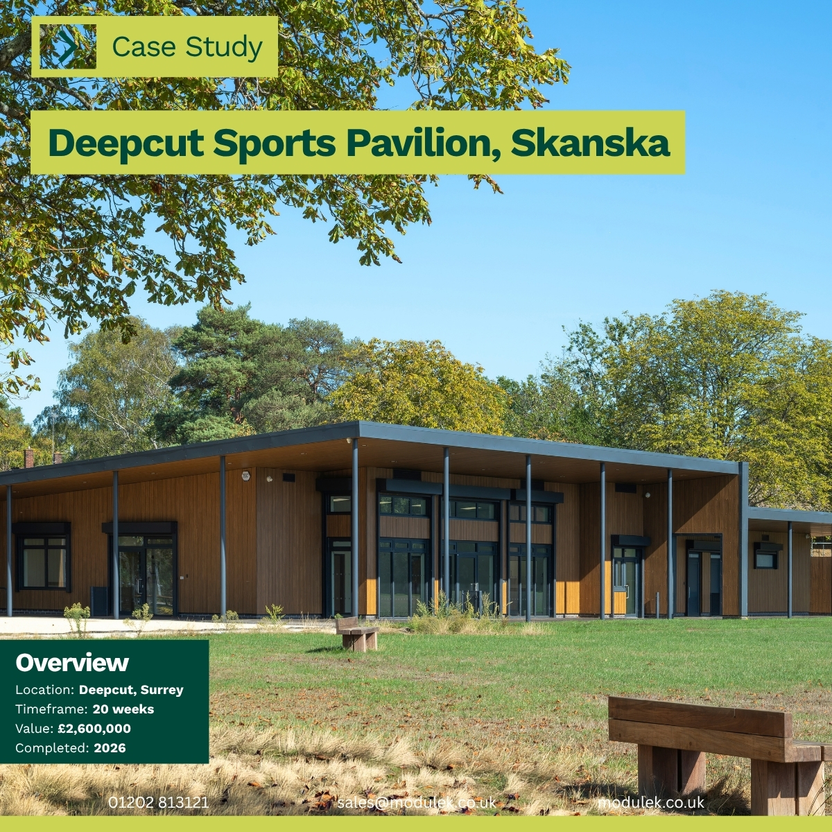Modulekltd's tweet photo. Our new Skanska Deepcut case study showcases an 800m² community sports pavilion delivered from 11 modules, achieving BREEAM Very Good despite a challenging site. https://t.co/DAeEPaN3vm
