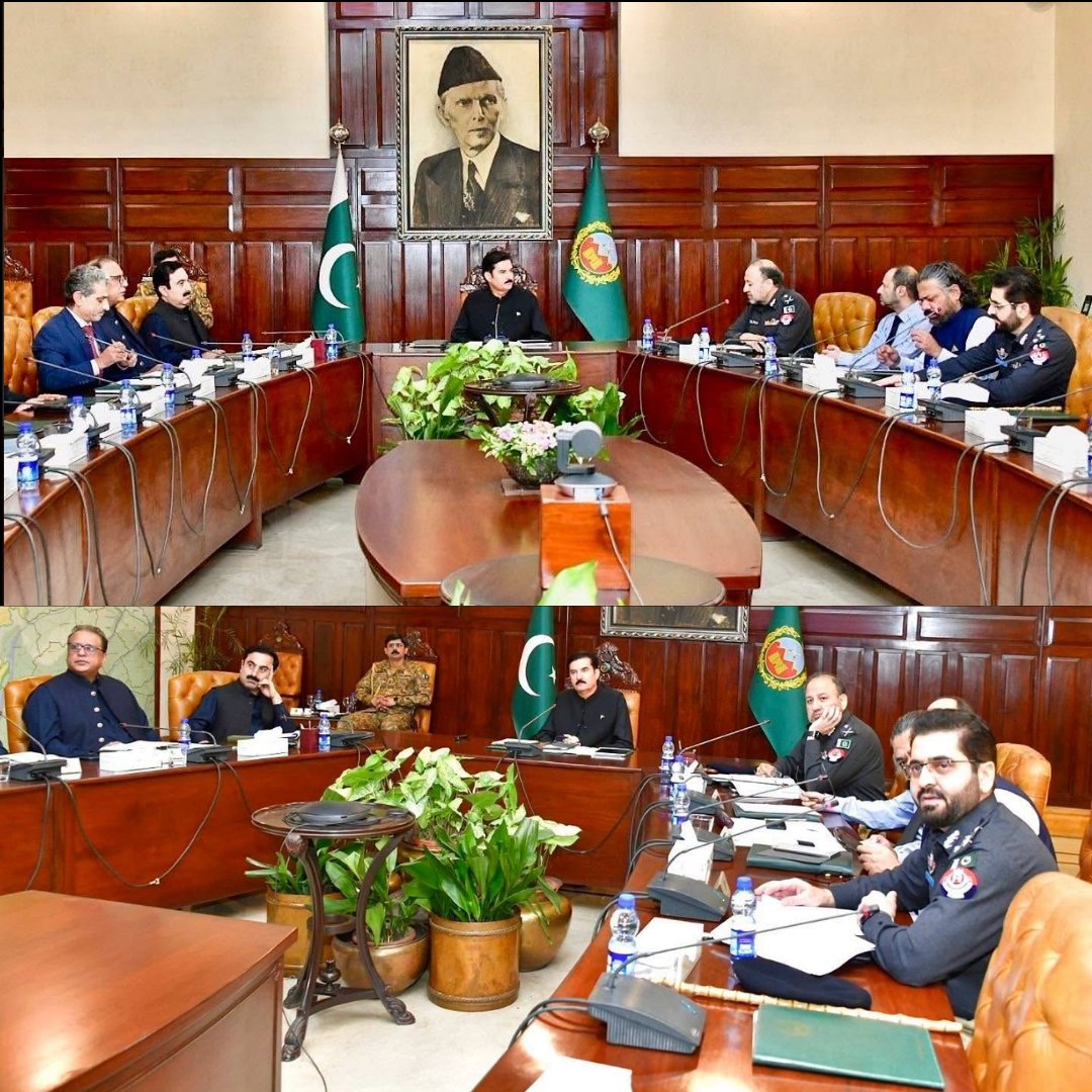 AftabSherpao's tweet photo. While the Governor of Khyber Pakhtunkhwa presides over critical security briefings with the Chief Secretary and Inspector General of Police to counter escalating terrorism, the Chief Minister has abandoned his constitutional post to spearhead a Long march. An unnotified, de facto Governor’s Rule is already in effect 
#KhyberPakhtunkhwa #Governor #LongMarch #sohailafridi