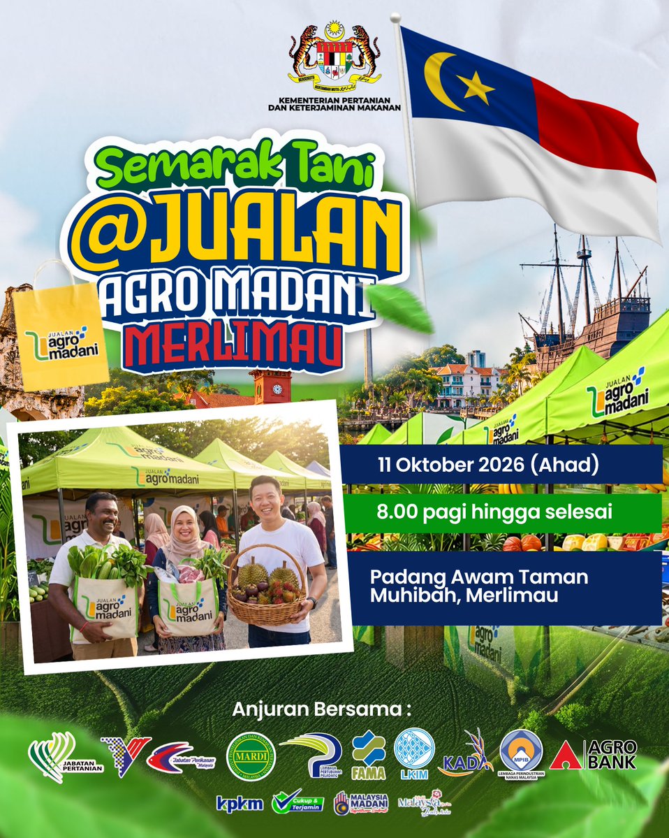 famamlk's tweet photo. 🛒💚 𝐒𝐄𝐌𝐀𝐑𝐀𝐊 𝐓𝐀𝐍𝐈 @ 𝐉𝐔𝐀𝐋𝐀𝐍 𝐀𝐆𝐑𝐎 𝐌𝐀𝐃𝐀𝐍𝐈 💚🛒

Warga Merlimau dan yang berhampiran, anda nak cari ayam segar, daging, telur, sayur-sayuran dan barangan keperluan dapur pada harga istimewa? 😍

👉 Inilah masanya! Jangan lepaskan peluang untuk ke https://t.co/COga4RTvJB