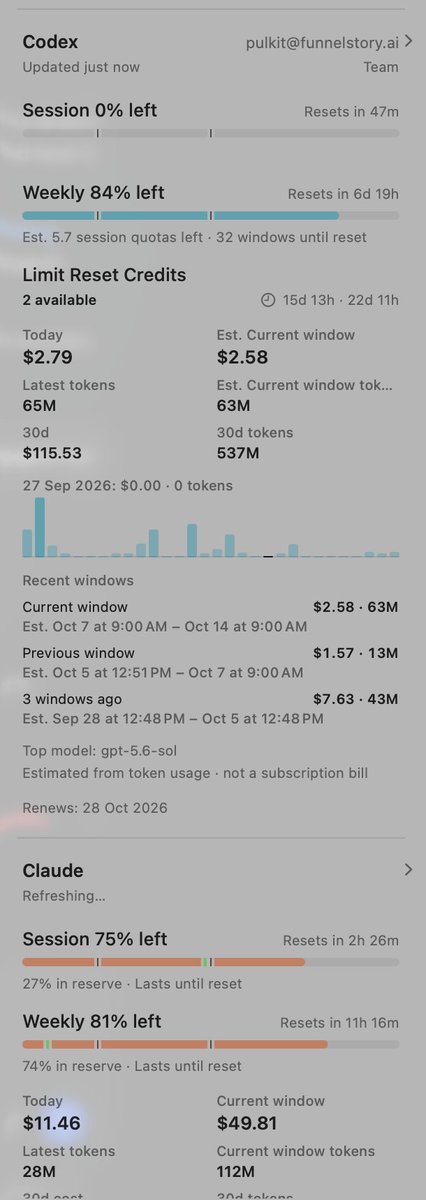 pulkitbanta's tweet photo. @OpenAI at 20$ is not worth compared to @claudeai at the same price. Using both and can only do 2-3 reviews with codex (luna and sol) vs Opus 5.5 for 4 PRs, 2 reviews and still going strong 💪 https://t.co/ufNoiYqqPh