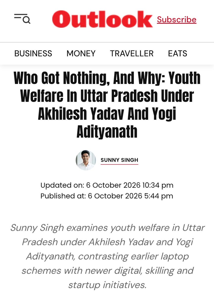 sunnysingh_001's tweet photo. Who got nothing &amp; why? 

My @Outlookindia article examines how patronage distorted Akhilesh Yadav's laptop drive &amp; how @myogiadityanath Ji's transparent, technology-driven model delivers targeted benefits directly to students across UP.

Read it here:

https://t.co/HsmC1vfLwa https://t.co/eEvTdjTbLq