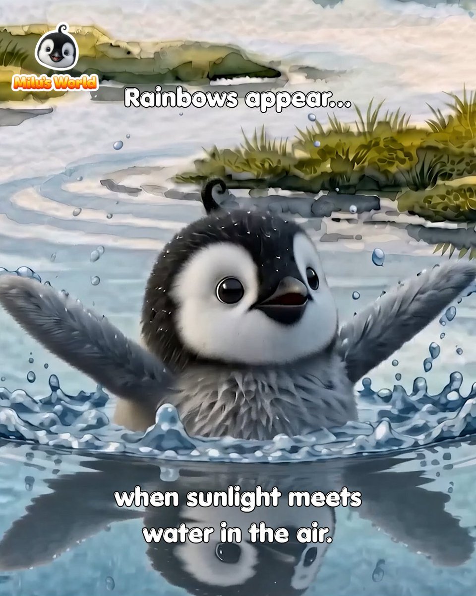 milupenguin's tweet photo. A little sunlight, a little water… and suddenly, a rainbow! 🌈✨

Milu wonders where it might lead, and who he might meet along the way. 🐧💛

#MilusWorld #Penguin #Rainbows #LittleMiluBigWorld #KidsAnimation https://t.co/YcTAY3vlKX