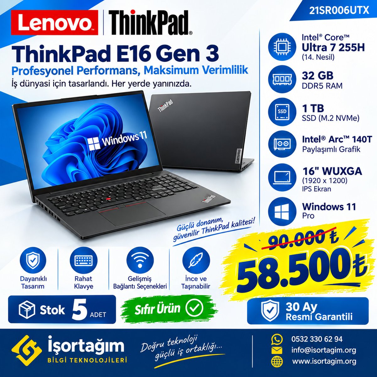 Yunussata's tweet photo. #kpsslisans 90.000₺ Yerine 58.500₺ | Lenovo ThinkPad E16 Gen 3 21SR006UTX Ultra 7 255H 32 GB 1 TB SSD Arc 140T 16 WUXGA Notebook Stok 5 | 58.500₺ | Sıfır | 30 Ay Resmi Garantili
0532 330 62 94 https://t.co/P8lkomtOl5