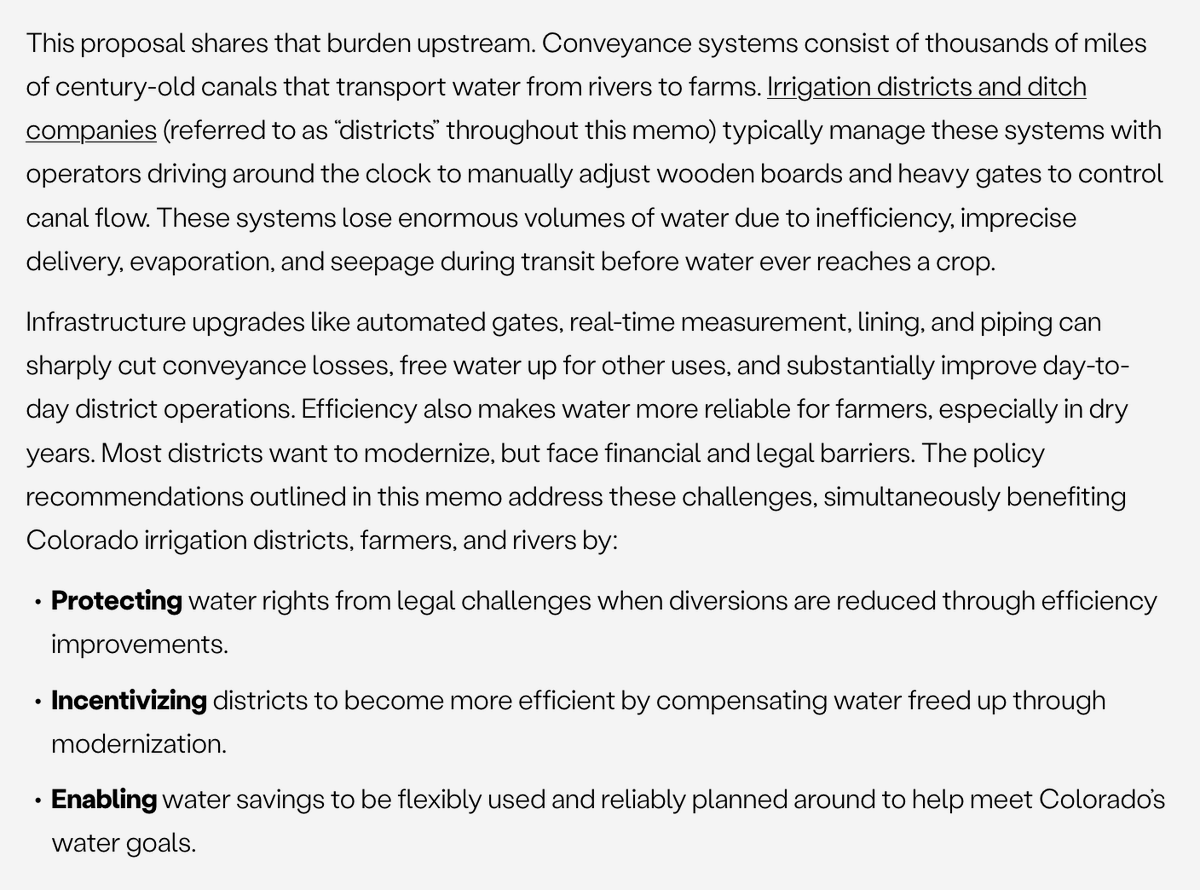 scientistsorg's tweet photo. One underrated tool in the fight against Colorado's historic drought-record-low snowpack-system crash 3fer: make the pipes more efficient. 

About half of the water meant for crops (which is already ~86% of CO's water usage) is lost in transit. Solve for the problem! https://t.co/p0IQADa8Cz