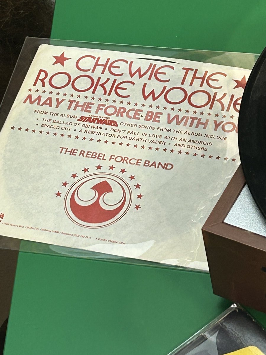 blast_points's tweet photo. We were thrilled to see an original CHEWIE THE ROOKIE WOOKIEE single on display at @RanchoObiWan!  
Hear the true story from the album’s creator on how the original 1977 musical tribute to Star Wars happened.  From trash cans to a John Williams phone call.
https://t.co/n3cKjOech7 https://t.co/jzEIca88oC
