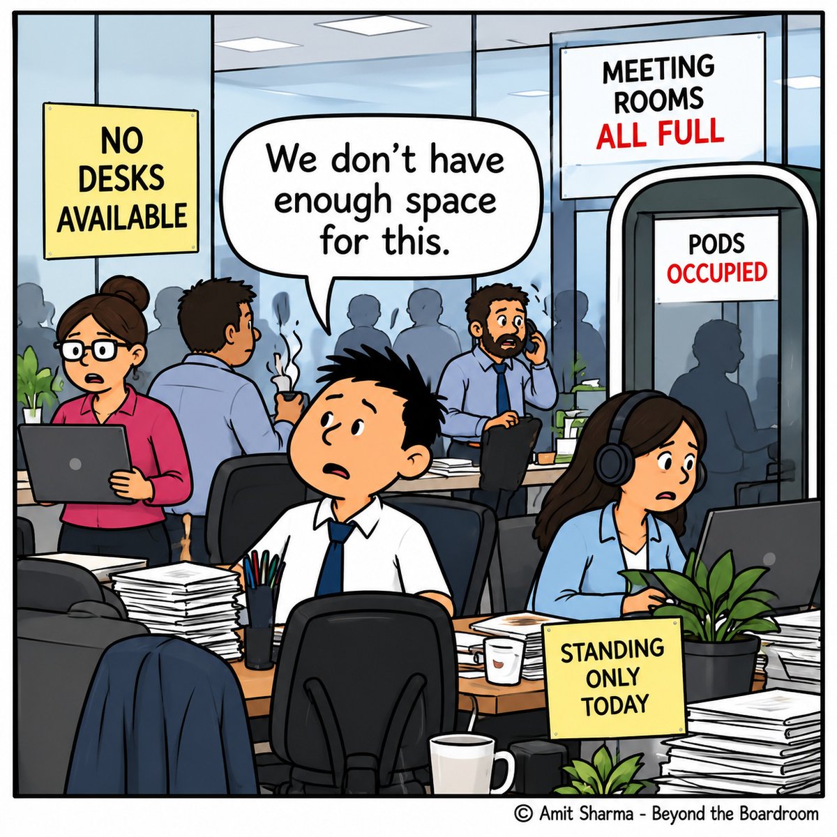amits_here's tweet photo. The return to office is going brilliantly. Some even have desks. 😂

#FutureOfWork #Leadership #Collaboration #OnlyJoking https://t.co/KzJvhAuekw