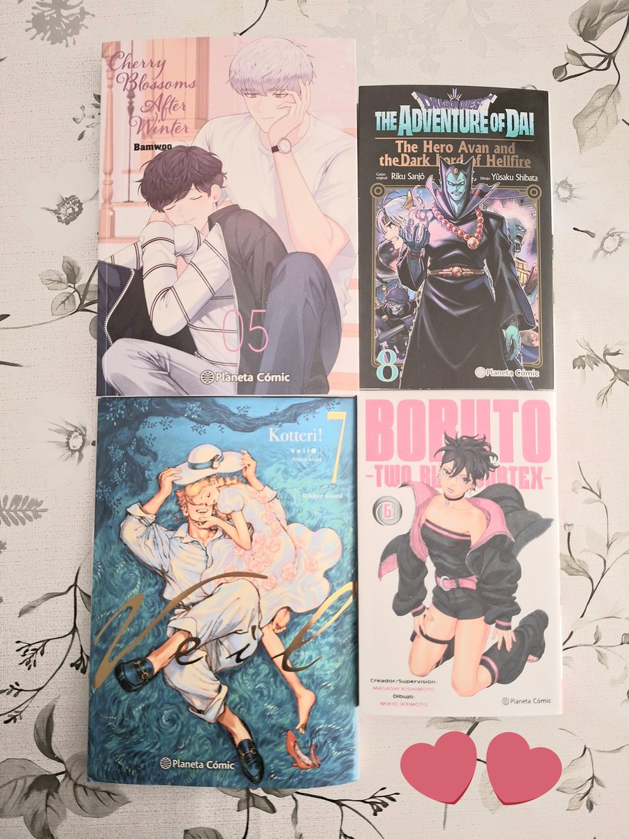 calysto76's tweet photo. Compra de novedades a @PlanetadComic 💖💖🌸🌸 #HappyHappy #Manga #Manhwa #Lectura #Boruto #MikioIkemoto #MasashiKishimoto #Veil #Kotteri #CherryBlossomsAfterWinter #Bamwoo #DragonQuest #theheroavanandthedarklordofhellfire #RikuSanjo #YusakuShibata https://t.co/lJzD6sDwup