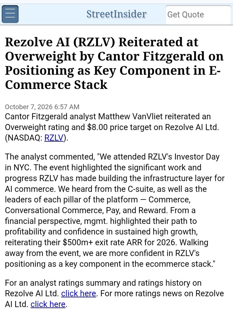 RichardESPR's tweet photo. $RZLV Cantor Oct 7th out with new bullish note on RZLV $8 Price Target BUY Rating. #stocks #Wallstreet #stockstobuy #agenticAI https://t.co/TwJKSDMy5g