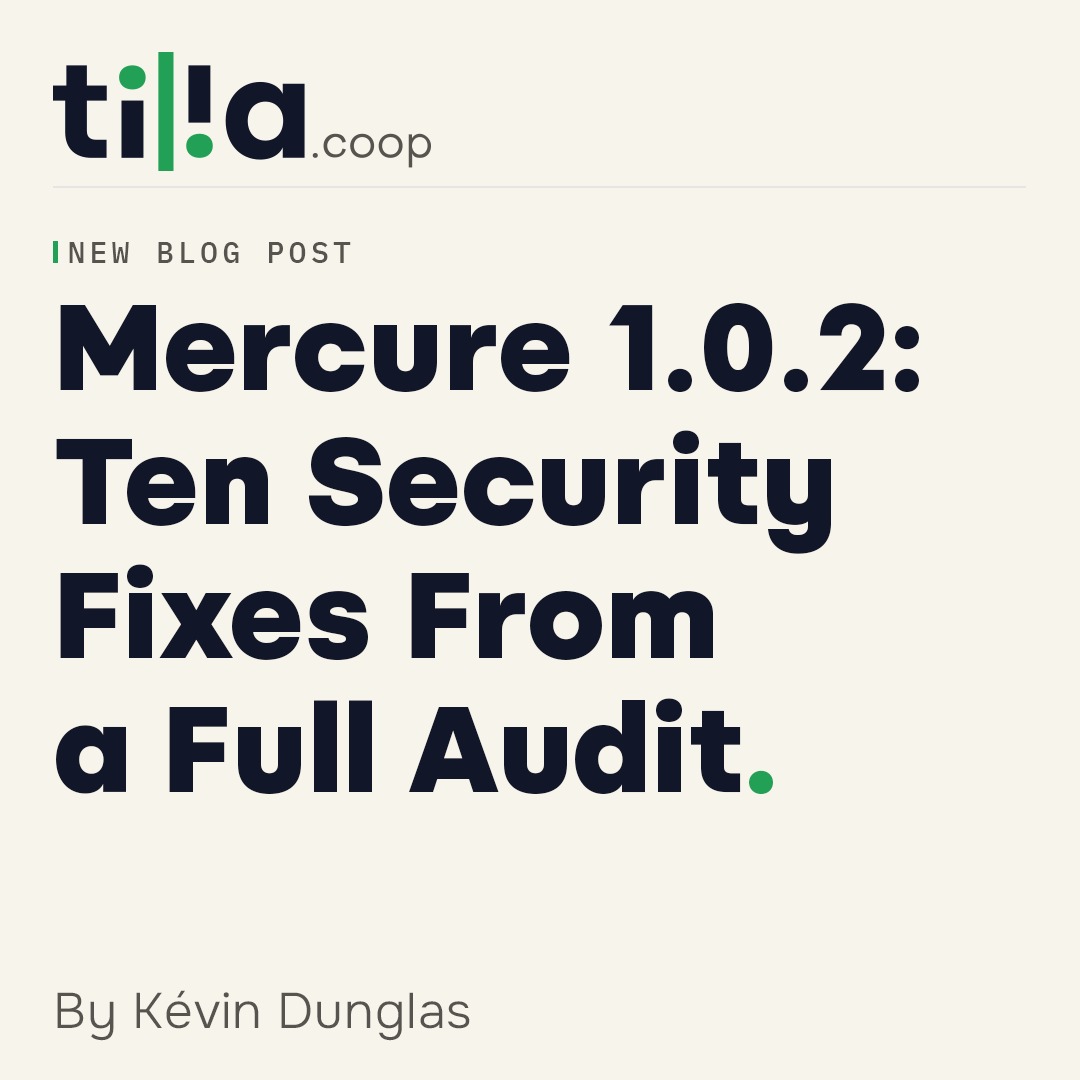 coopTilia's tweet photo. 𝐍𝐞𝐰 𝐛𝐥𝐨𝐠 𝐩𝐨𝐬𝐭

Following the release of Mercure 1.0, a complete security audit conducted by our team at Tilia uncovered 10 security vulnerabilities (4 of which were rated high severity). Read @dunglas' full audit breakdown on our blog: https://t.co/rQaKiRFV1l https://t.co/HWnleFfhFu