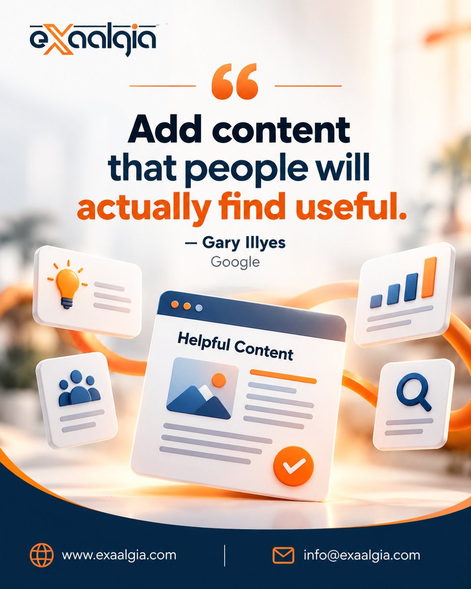 Exaalgia's tweet photo. 🎯 Stop creating content just to fill a page. Create content that solves real problems. Helpful content builds trust, earns engagement, and supports stronger SEO.

👉 Create less noise. Deliver more value. 🚀

#Exaalgia #SEO #ContentMarketing #HelpfulContent #GoogleSEO https://t.co/oCVYLZpqrZ