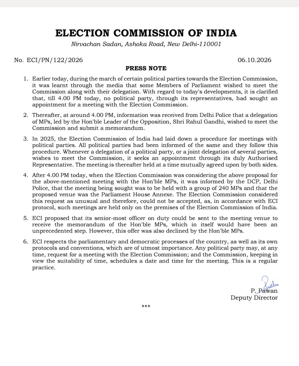 ElectionDPI's tweet photo. Election commission of India : 
Press Note. 

Date 🗓️ — 6 October 2026.

#ECI https://t.co/ez2TbLPAbv