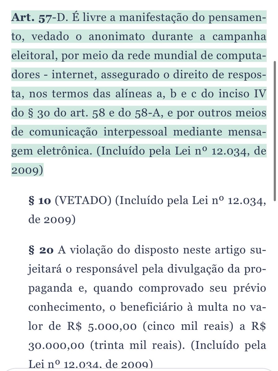 flferronato's tweet photo. Aviso ao pessoal corajoso da esquerda: 

O artigo 57-D da Lei das Eleições estabelece multa de até 30 mil reais por publicação sabidamente falsa.

POR PUBLICAÇÃO 

Continuem achando bonito fazer fakenews. 

Daí depois vocês pedem pro Painho de vocês pagar as multas 🤡🤡🤡 https://t.co/Sm3LNlEPrB