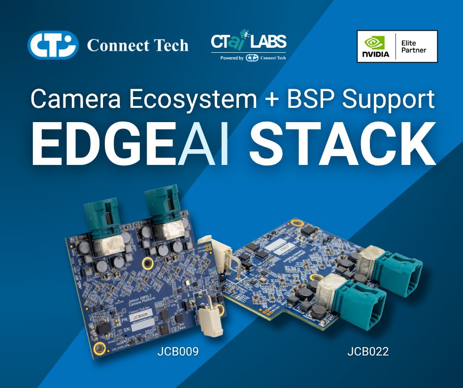 ConnectTechInc's tweet photo. Connect Tech is expanding the EdgeAI Stack across vision and BSP support.

Broader camera connectivity, a growing sensor ecosystem, and JetPack 7.2 support give customers more flexibility across compatible platforms.

See us at #VISION2026, Stand 8C24.

https://t.co/pmTz6LQTbS https://t.co/qO7ss167Is
