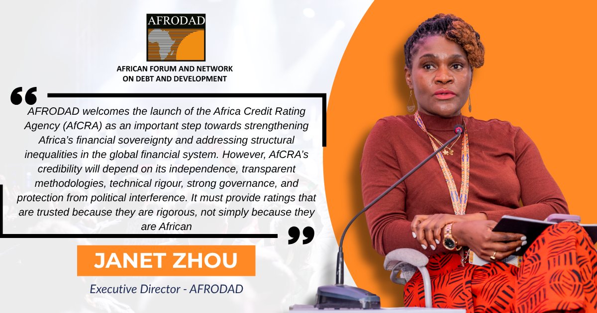AFRODAD2011's tweet photo. #FROMtheED on #Wednesdays: AFRODAD welcomes the launch of the Africa Credit Rating Agency (AfCRA) as an important step towards strengthening Africa’s financial sovereignty and addressing structural inequalities in the global financial system. However, AfCRA’s credibility will depend on its independence, transparent methodologies, technical rigour, strong governance, and protection from political interference. It must provide ratings that are trusted because they are rigorous, not simply because they are African.
🔗 Read more: https://t.co/uLWmLRHALk
#AfricaRuleMaker #AfricaEconomicJustice #AFRODADat30 @_AfricanUnion @APRMorg