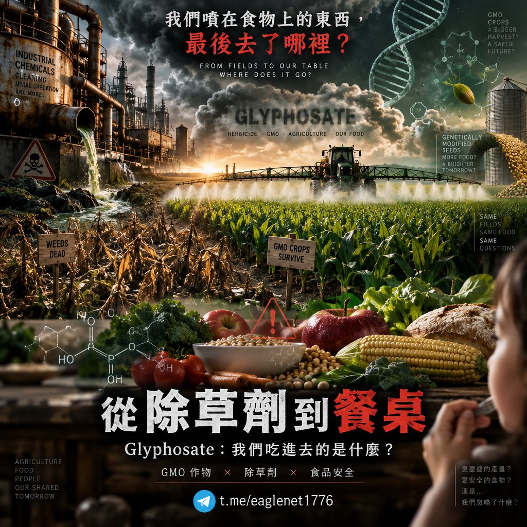 eaglenet1776's tweet photo. 🌱 🎬 這段影片在質疑：Glyphosate（嘉磷塞／草甘膦）為什麼會進入我們的食物？
簡單說，影片的說法是：Glyphosate 原本被描述為具有清除工業管線中鏽蝕與化學物質的特性，後來被發現可以殺死植物，因此被發展成除草劑。
⚡️讀完整內容📷https://t.co/vOIm6EhPIO      
🅧原文: https://t.co/NolMIwpapD https://t.co/0BBOITlY4Y