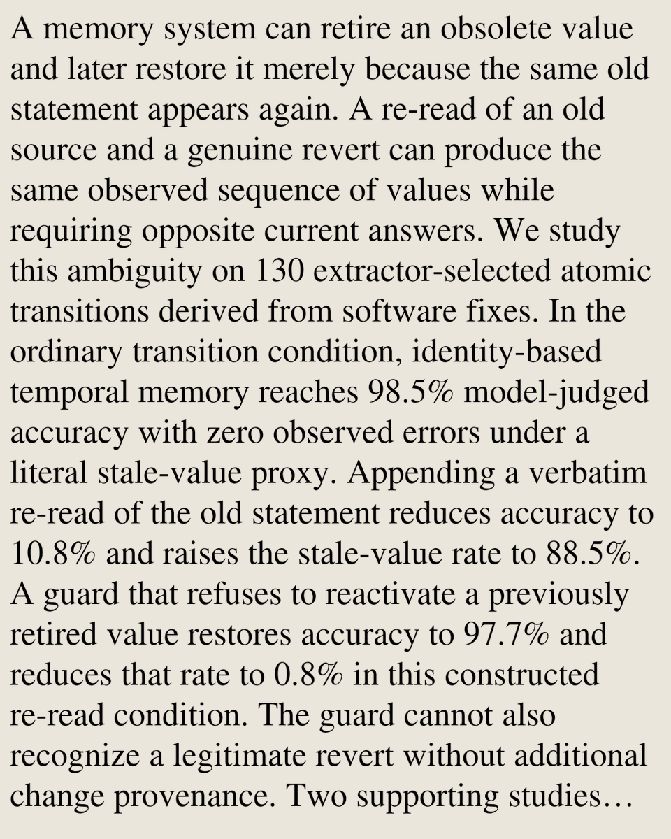 ComputerPapers's tweet photo. When Old Facts Return: Re-Reads, Reverts, and the Limits of Temporal Memory

Neeraj Yadav
https://t.co/4ntZP4wjp3 [𝚌𝚜.𝚂𝙴 𝚌𝚜.𝙲𝙻] https://t.co/ON4DFj0Urz
