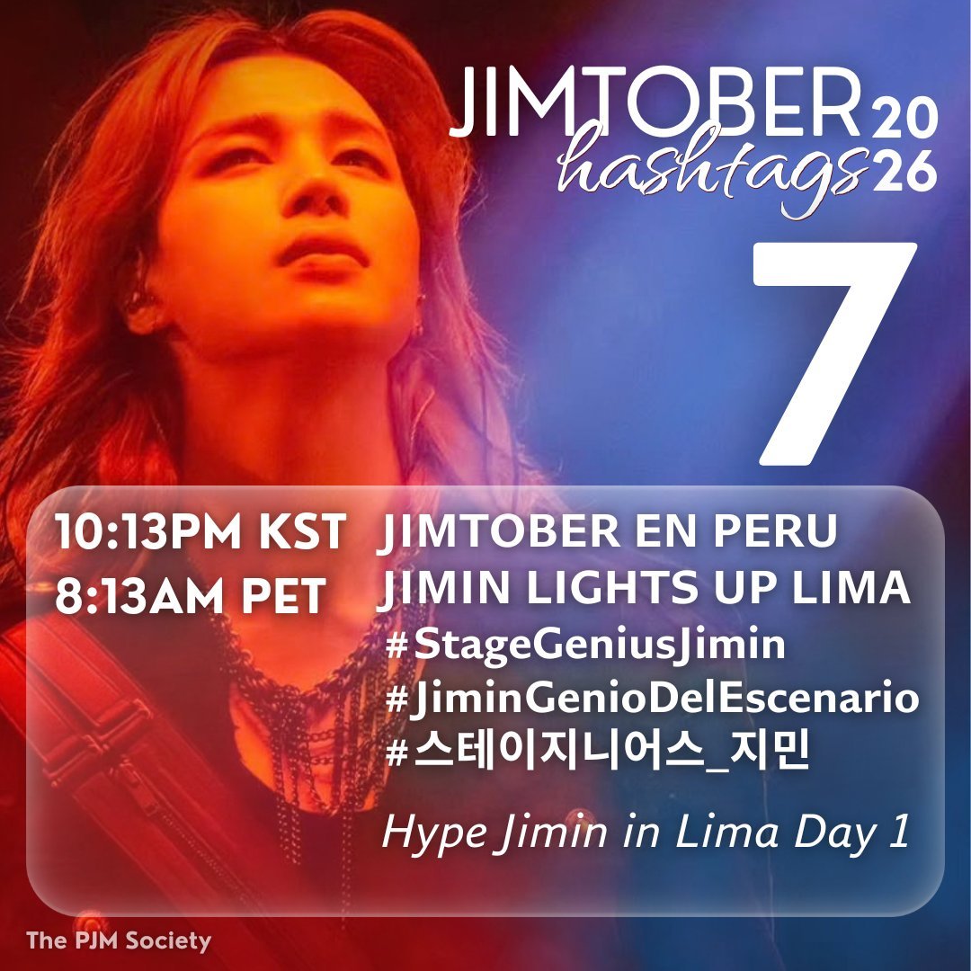 JiminGlobal's tweet photo. JIMTOBER HASHTAGS 2026 🌟

Hype Jimin in Lima Day 1

📌 Oct 7 • 10:13 PM KST
#️⃣StageGeniusJimin
#️⃣JiminGenioDelEscenario
#️⃣스테이지니어스_지민
[Keyword on poster]

‼️FOLLOW THE CORRECT TIMING‼️ https://t.co/Cf2YzMdnlI