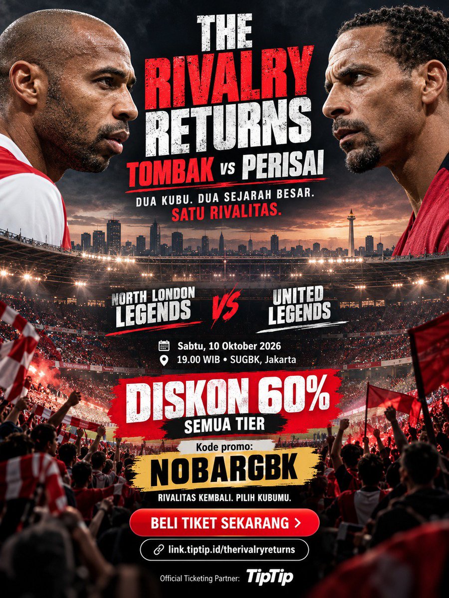 amelalmera_'s tweet photo. 10 Oktober kayaknya bakal jadi malam yang seru di GBK 🔥 Apalagi ada MU vs Arsenal Legend di #TheRivalryReturnsAtGBK. Siap nostalgia bareng? https://t.co/HW8r8yHrOj