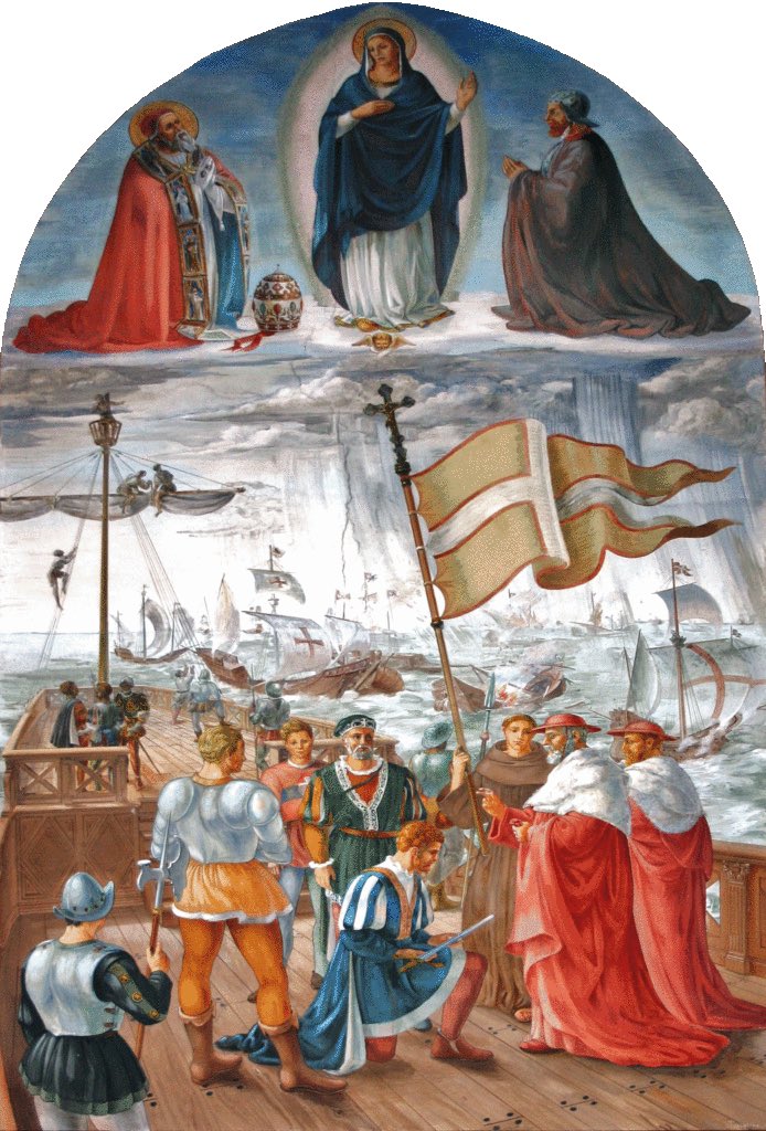 realDaveReilly's tweet photo. Never forget the Battle of Lepanto, October 7, 1571. The Holy League crushed the Ottoman fleet in the Gulf of Patras. Pope Pius V credited the victory to Our Lady of the Rosary, whose intercession was sought across Europe, and the day became her feast. A naval check on Ottoman expansion in the Mediterranean.