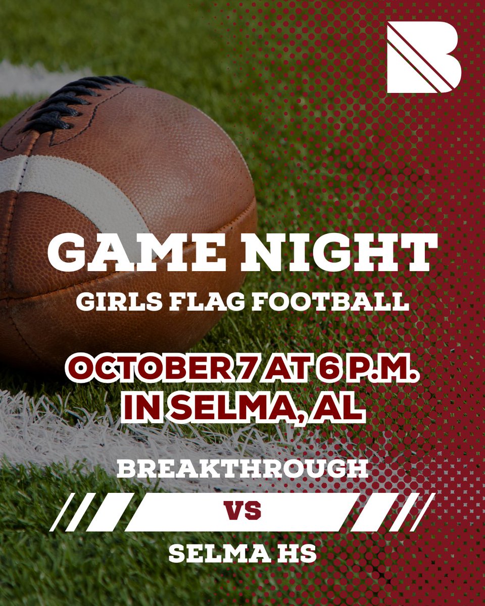 Breakthrough_CS's tweet photo. 🏈 It's Game Day! Girls Flag Football travels to Selma, AL to face Selma HS tonight at 6:00 PM. Let's go Broncos, give it 💯! 

#GoBroncos #BreakthroughCharter https://t.co/amg1jpdWDW