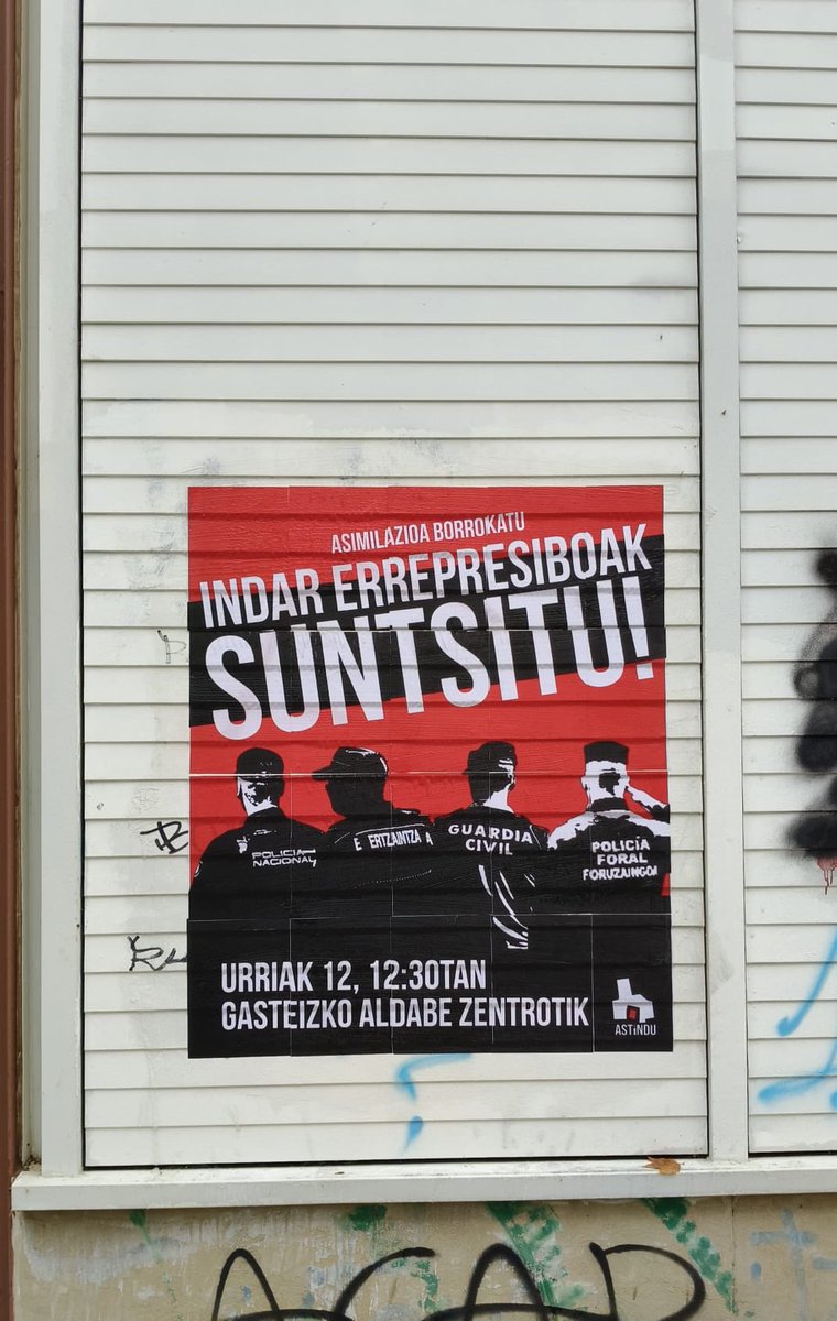 GasteizAstindu's tweet photo. INDAR ERREPRESIBOAK SUNTSITU!
Denok urriaren 12an Gasteizera! https://t.co/y5DJNpnezZ