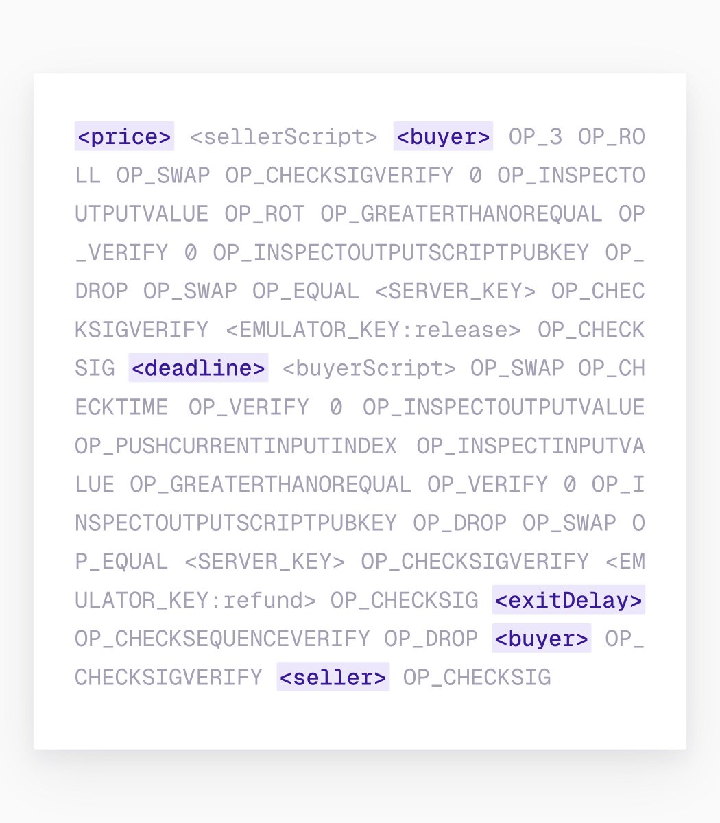arkade_os's tweet photo. Modern contracts are coming to Bitcoin. 

Define the logic in a high-level language, compile it, and call the contract from your app. 

Offchain execution through Arkade, with onchain spending paths and settlement on Bitcoin.

Early days. More at Builder Lab on Oct 21.

https://t.co/sYs1LAmInY