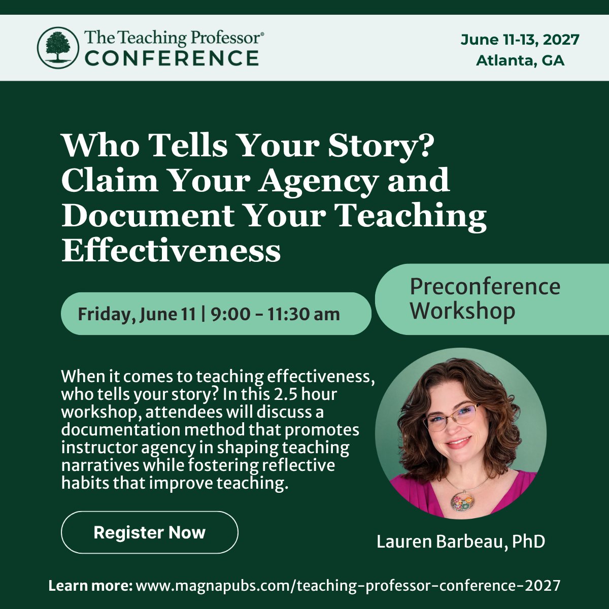 teachprof's tweet photo. Join Lauren Barbeau, PhD for the 2.5-hour preconference workshop at the Teaching Professor Conference 2027, Who Tells Your Story? 

Claim Your Agency and Document Your Teaching Effectiveness, on Friday, June 11, 9:00–11:30 AM.

Workshop fee: $319

👉  https://t.co/aF5UtdDNZF https://t.co/bs4RssHqF9