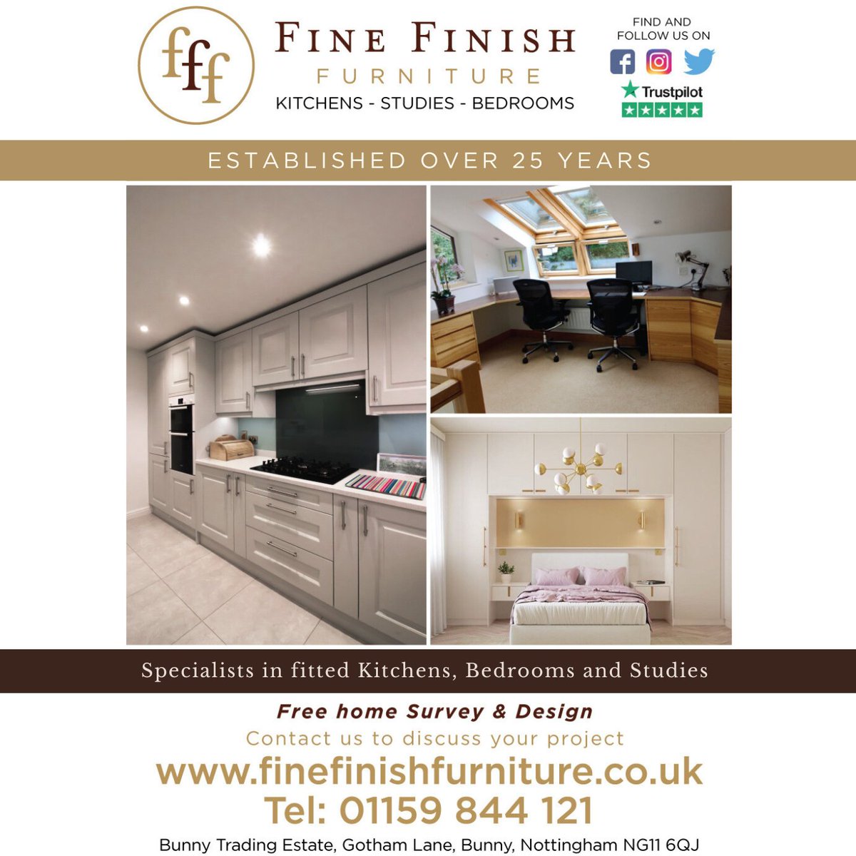 NottsLocalNews's tweet photo. 🏠Fine Finish in Nottinghamshire boasts 25 years of expertise in crafting bespoke kitchens, bedrooms, and office furniture using top-notch materials. #ad https://t.co/hFqejVxAeS
